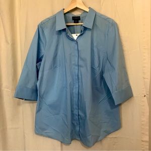 Blue 3/4 Sleeve Stretch Button-Down Blouse XXL